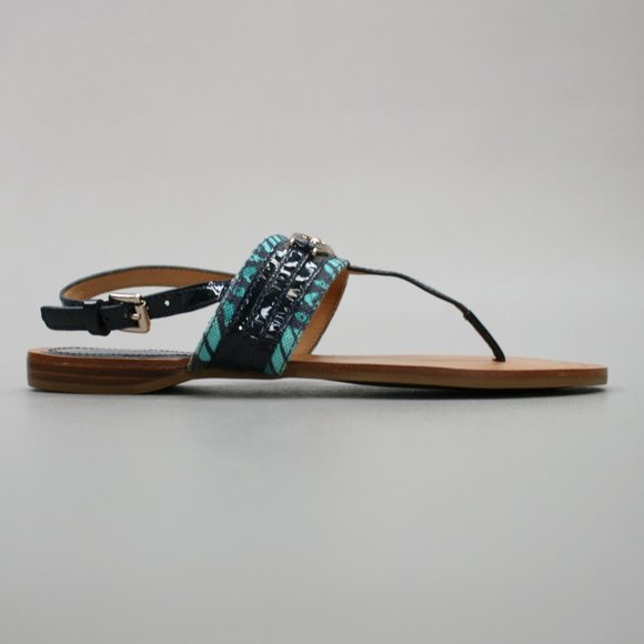Coach Ladies 6.5 B Sammy Thong Turquoise Blue Zebra Ankle Strap Sandals - A0896 - Picture 4 of 12